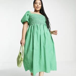 Never Fully Dressed Green Gingham Midi Dress